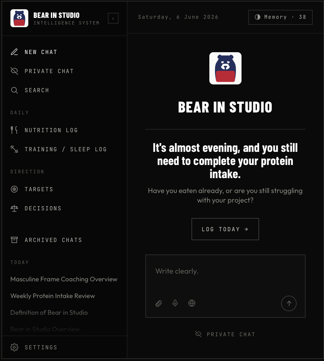 The Bear in Studio interface, daily surface