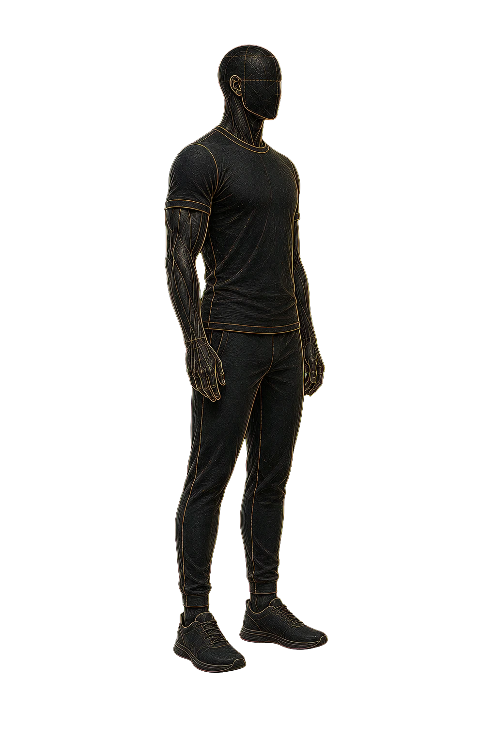An anatomical study of the starting point the Standard names: narrow through the shoulders, flat through the torso, a lower body too light to carry the frame.